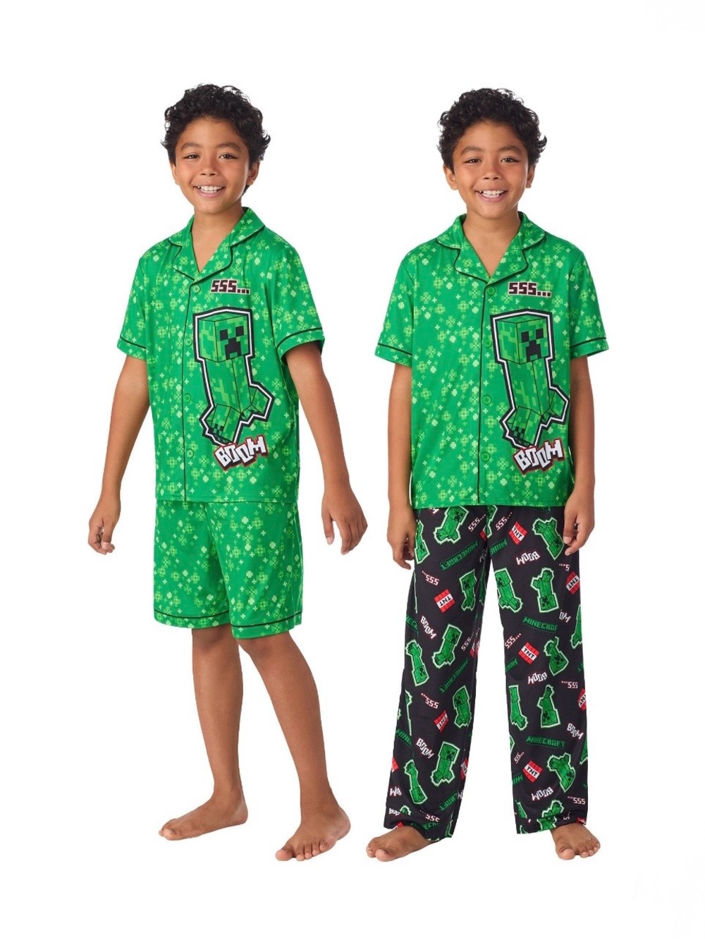 Minecraft Creeper Boys 3-Piece Pajama Set Size S 7/8 NWT